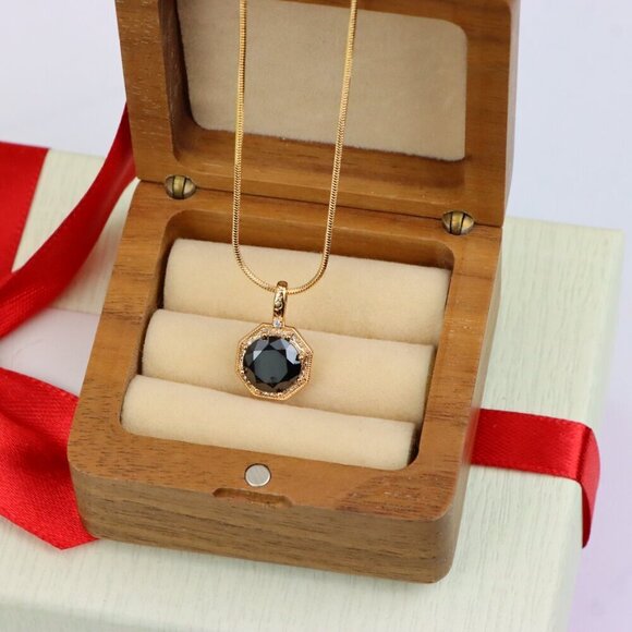 "Bold Black Gem Pendant in Rose Gold Octagon Setting, XPPT1389 - Picture 7 of 13